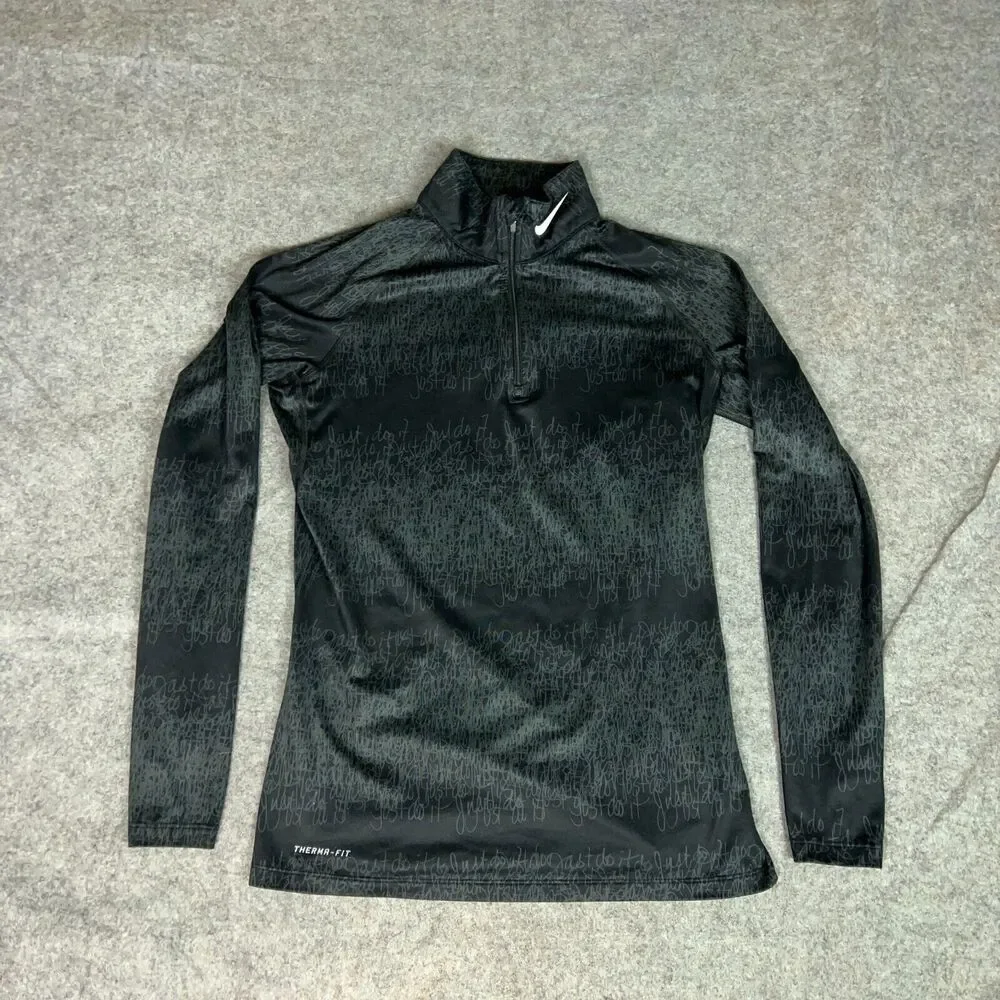 Nike Womens Pullover Large Black Gray Performance‎ Therma Fit Swoosh Athleisure